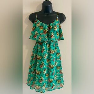 Xhilaration Women's Green Floral Spahetti Strapped Frilly Sundress - Size XS